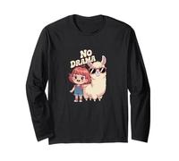 No Llama Drama Cute Cartoon Llama occhiali da sole capelli rossi Maglia a Manica
