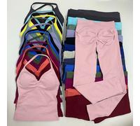 No Logo Set da 2 pezzi Set di leggings da yoga Set da donna Canotte senza schienale Vita alta Scrunch Tuta da palestra Abbigliamento fitness Completo da yoga