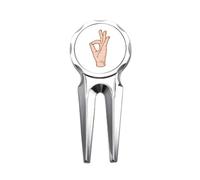 no/no Alright Ok Accomplish Gesture Hand Signal Golf Divot Tool Golf Ball Marker Strumento di riparazione