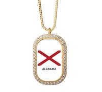 no/no Collana con ciondolo a forma di bandiera americana dell'Alabama, gioiello dorato con cristalli e diamanti