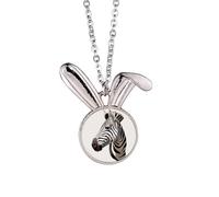 no/no Collana con ciondolo a forma di coniglietto africano bianco e nero, a righe, idea regalo
