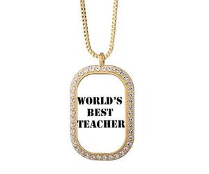 no/no Collana con ciondolo a forma di maestro e maestro, con diamanti e cristalli, gioiello dorato