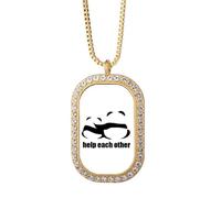 no/no Collana con ciondolo a forma di panda che si aiutano a vicenda, gioiello dorato con cristalli di diamante