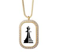 no/no Collana con ciondolo a scacchiera con scritta "Queen" e ciondolo a scacchiera in cristallo dorato