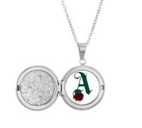 no/no Collana con medaglione verde con lettere e fiori, idea regalo di compleanno