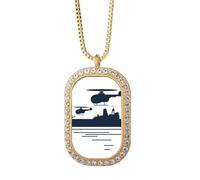no/no Elicottero Nave Onda Militare Collana Pendente Diamante Cristallo Gioielli Dorati