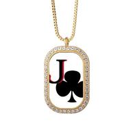 no/no Happiness Jack Club J - Collana con ciondolo a forma di poker, con diamanti e cristalli dorati