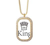no/no King - Collana con ciondolo a forma di scacchi con scritta in lingua inglese "Chess Game"