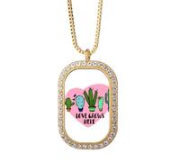 no/no Love Grows Here - Collana con ciondolo a forma di cactus, in stile art déco, con cristalli e diamanti