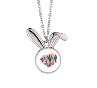 no/no Love Grows Here - Collana con ciondolo a forma di coniglietto Art Deco con cactus, idea regalo
