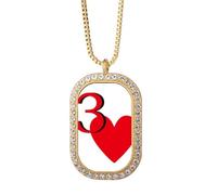 no/no Love Jupiter - Collana con ciondolo a forma di cuore e 3 poker, con diamanti e cristalli dorati
