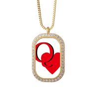 no/no Love Queen - Collana con ciondolo a forma di cuore Q Poker con cristalli e diamanti