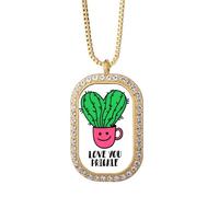 no/no Love You le Cactus - Collana con ciondolo in stile art déco e cristalli, gioiello dorato