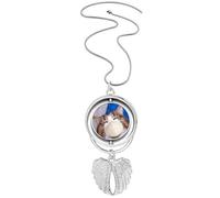 no/no Sleepy Squinting Head Pet Cat Face Pendant Angel Wings Rotante Collana Gioielli, Medio