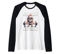 No Pain No Gain Fitness Gnome Love Weightlifting Training Maglia con Maniche Raglan