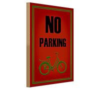 No Parking - Cartello di divieto decorativo con motivo bicicletta in verde su rosso, ideale per garage e portabici | 30 cm x 40 cm