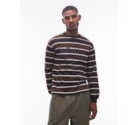 No Problemo - T-shirt a maniche lunghe in cotone marrone a righe con logo L