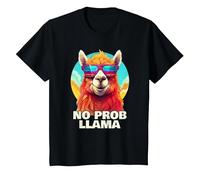 No Probllama | Divertente Llama colorato Che Indossa Occhiali da Sole Maglietta, Bambini, Nero, 12 Anni