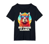 No Probllama | Divertente Llama colorato Che Indossa Occhiali da Sole Maglietta, Donna Plus-Size, Nero, 1X