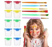 No Spill Paint Cup Set for Kids - Art Painting Supplies with Brushes Color Lids | Refillable Containers for Classroom or Home Crafts, Free Painting Tools for Toddler Art 2.76x2.76 in