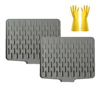 No-Spill Silicone Worktop Saver - Heat-Resistant & Non-Slip Mat for Drip-Free Drying, 15.6" Silicone Dish Drying Mat for Kitchen Counter, Sink, Table, Refrigerator (2Pcs)