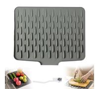 No-Spill Silicone Worktop Saver - Heat-Resistant & Non-Slip Mat for Drip-Free Drying, Multifunctional Silicone Dish Drying Mat with Built-in Slope Drain Lip, for Kitchen Sink (Light gray,15.7*12.6in)