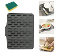 No-Spill Silicone Worktop Saver Heat-Resistant & Non-Slip Mat for Drip-Free Drying,Sloped Silicone Drying Mat,Multifunctional Foldable Drainage Pad with Built-in Slope Drain Lip for Kitchen Sink (1)