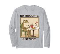 No Thoughts Just Vibes Frog Head Vuoto Meme Divertente Maglia a Manica
