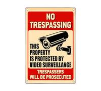 No Trespassing This Property Is Protected By Video Surveillance Trespassers Will Be Prosecuted Cartello In Metallo Resistente Uv Targa In Metallo Decorazione Targhe In Latta Per Garage 20X30Cm