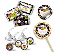 No Tricks Just Treats Spooky Candy Apple Halloween Party Sticker Bundle Kit 429 pezzi!!! Include 60 2 adesivi circolari per bomboniere e sacchetti regalo, 45 mini involucri per caramelle e 324
