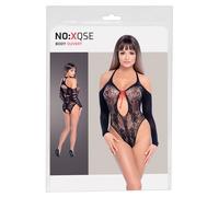 Body nero a maniche lunghe con fiocco rosa