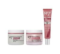 No7 Restore & Renew - Sistema di cura della pelle multi azione per viso e collo, SPF 30, crema giorno con vitamina C e peptidi di collagene + siero viso anti-età + crema notte idratante all'acido