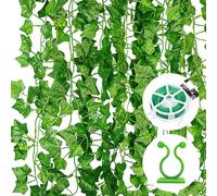 Noa Home Deco Edera Finta Pianta Artificiale 12 Pezzi, da Esterno per Festa di Matrimonio e la Decorazione della Parete (2.2M, 12 clips per piante, Fascetta da 30M con Cutter)