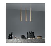 NOA SOSPENSIONE RETTANGOLARE MODERNA 3 LUCI IN METALLO ORO CON DIFFUSORI CONICI LAMPADINE 3XGU10