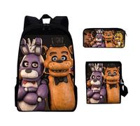 NOAFUNZO Five Nights, set da 3 pezzi, zaino da scuola con stampa di FNAF, con scatola per il pranzo e astuccio per la scuola, alla moda, casual, per bambini, ragazzi, ragazze e adolescenti, Tipo 4,