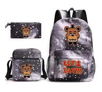 NOAFUNZO FNAF - Set di 3 zainetti con stampa di Five Nights Game, alla moda, con borsa per il pranzo, borsa per la scuola e astuccio per bambini, ragazzi e ragazze, Fazbear 4, 32x45x13cm, Zaini per