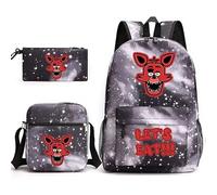 NOAFUNZO FNAF - Set di 3 zainetti con stampa di Five Nights Game, alla moda, con borsa per il pranzo, borsa per la scuola e astuccio per bambini, ragazzi e ragazze, Foxy 4, 32x45x13cm, Zaini per