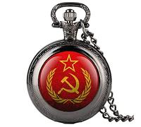 NOALED Emblema del partito Distintivi sovietici Orologio da tasca al quarzo con falce a martello Orologio da taschino dell'esercito russo Collana con catena dell'orologio, Bronzo retrò
