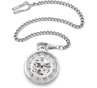 NOALED Orologi da taschino, accessori a vapore, orologio da taschino meccanico bianco argento Fashion Hollow High-end Wall Chart Retro Cover Men and Women Mechanical Pocket W