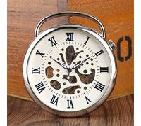 NOALED Orologio da tasca a quadrante aperto con numeri romani Orologio da tasca meccanico a carica manuale Steampunk Cool Orologio da tasca con pendente per uomo Donna con catena Fob (Argento)
