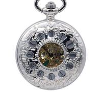 NOALED Orologio da Tasca alla Moda 12 Fori Nero analogico con Numeri Romani Display Orologio da Tasca Meccanico a Carica Manuale FOB Orologi da Uomo Regalo con Scatola