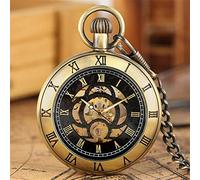 NOALED Orologio da tasca con numeri romani Display Orologio da tasca meccanico Carica manuale Orologio pendente Bronzo/Nero/Argento Catena Steampunk da taschino (Bronzo)