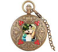 NOALED Orologio da tasca Elegante immagine artistica di bellezza Orologio da tasca meccanico retrò Tourbillon Orologio con catena in rame puro, regalo souvenir per uomini e donne