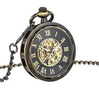 NOALED Orologio da tasca meccanico da uomo e donna, orologio al quarzo antico con numeri display per adolescenti retrò collana orologi da tasca vintage, 01. Bronzo