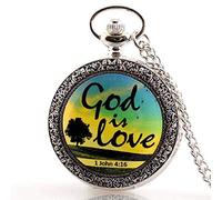 NOALED Orologio da tasca nuovo argento Dio è amore Bibbia versetto orologio da tasca al quarzo classico uomo donna collana con ciondolo orologio regalo