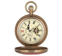 NOALED Orologio da tasca Orologio da tasca, Rame puro Copertura rossa e blu Retro Grande tourbillon Meccanico Moda retrò FOB Carica manuale Doppio orologio da cacciatore, da tasca