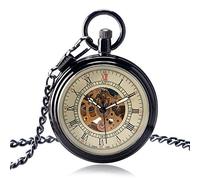 NOALED Orologio da tasca Orologio da tasca vintage semplice con quadrante aperto Orologio meccanico a carica automatica, liscio ed elegante, con catena per orologio da donna, orologio da uomo, regalo