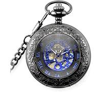 NOALED Orologio da tasca vintage da uomo con lente d'ingrandimento meccanico a carica manuale numeri romani orologi antichi orologio pendente con catena, Predefinito, Antico