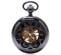 NOALED Orologio da tasca vintage nero/argento semicerchio meccanico a carica manuale orologio da tasca catena Steampunk donna uomo orologi Fob orologio maschile regali (nero)