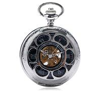NOALED Orologio da tasca vintage nero/argento semicerchio meccanico a carica manuale orologio da tasca catena Steampunk donna uomo orologi Fob orologio maschile regali (argento)